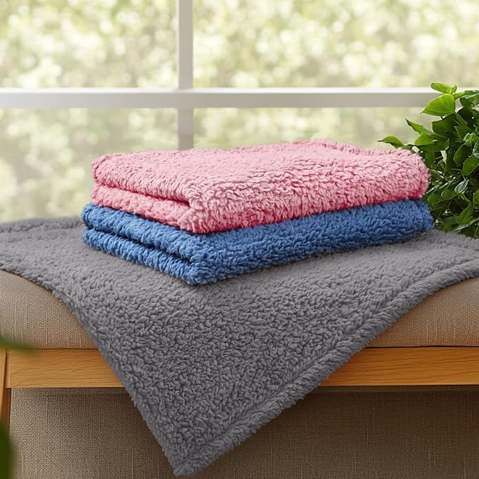 Luciphia 3 Pack Soft Sherpa Fleece Blankets for Dogs Cats Puppies,23"x16" | Fluffy Throw Blanket Washeble for Crate Bed Couch Indoor. Cozy Pet Blanket, Puppy Essentials Dog gift,Blue/Pink/Grey,Small