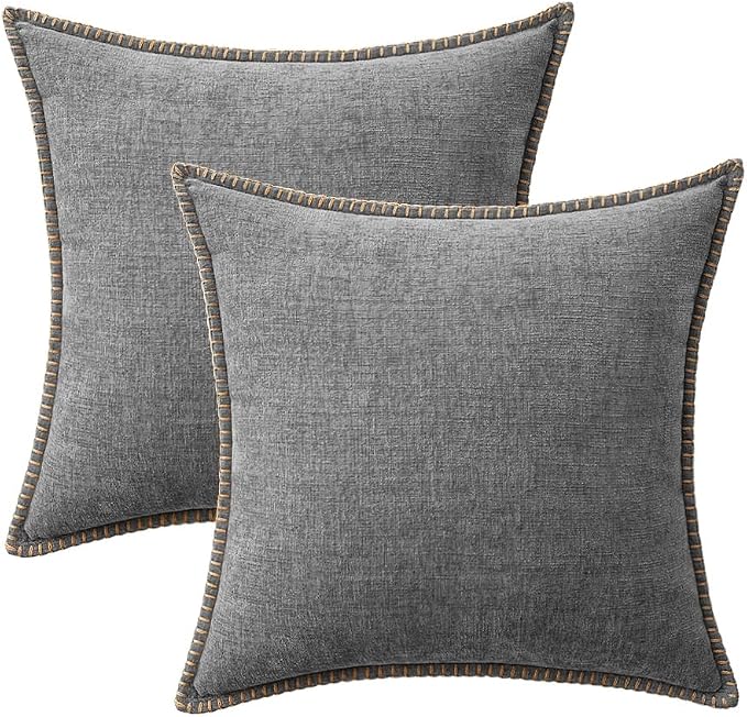 MIULEE Decorative Couch Throw Pillow Covers 16x16 Inch Dark Gray 2 Pack | Farmhouse Pillow Covers with Stitched Edge, Soft Chenille Cushion Cases, for Sofa Bed Living Room Home Decor