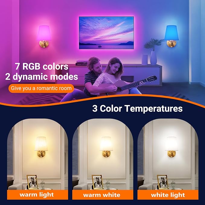 YHCDLAMP Peel and Stick Wall Sconces, No Drilling Stick On Wall Sconce, Wireless Battery Operated Wall Lights, Adhesive Wall Lamp with 10000mAh Battery Bulb for Bedroom Living Room Decor