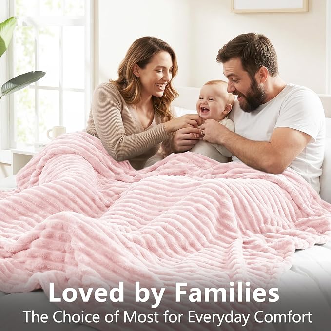 HIMEET Pink Twin Blanket for Bed, 300GSM Ribbed Fleece, 60 x 80 Inches | Ultra Soft Flannel, All-Season Lightweight Warmth, Bed Layering Pick & Dorm Essential, Gift for Men & Women, Machine Washable