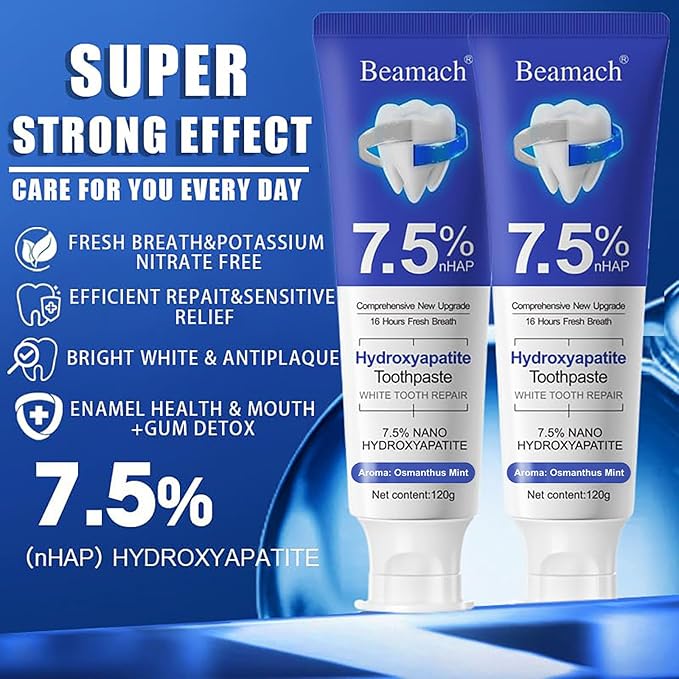 Beamach Hydroxyapatite Toothpaste - Fluoride-Free Nano Hydroxyapatite Toothpaste 7.5 | Enamel Repair | Breath Freshening | Mild Mint | Appropriate for Sensitive Teeth 4.23oz (1)