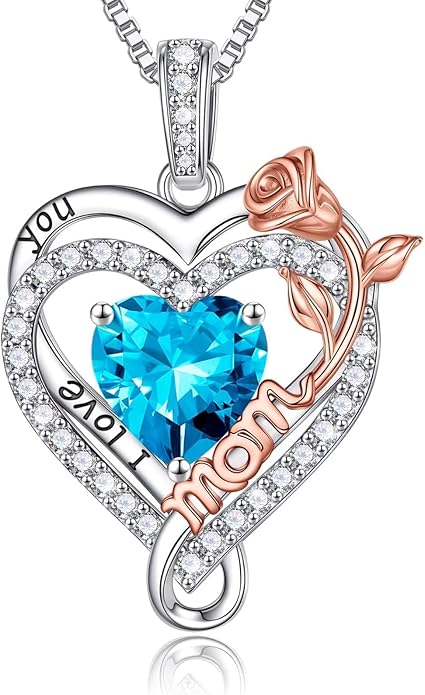 Iefil Valentines Day Gifts for Mom - 925 Sterling Silver Heart Necklace for Women, Birthstone Jewelry, Birthday Gifts for Bonus/Step/New Mom/Mother in Law