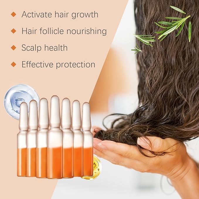 Hair Growth Ampoules with Turmeric Root Extract - Plant-Based Scalp Treatment for Thicker Hair, Strengthening Serum for Women & Men, Fragrance-Free Damaged Hair Care Solution,7pcs