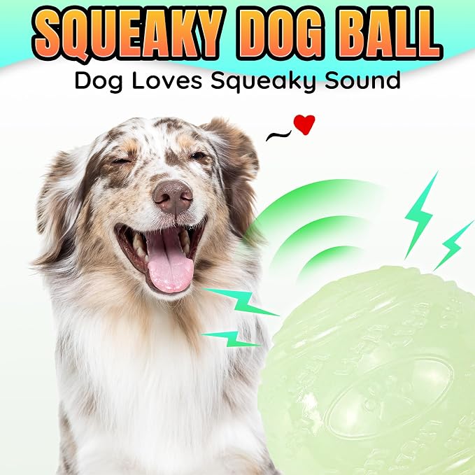 LECHONG 4-Pack 2.5” Glow in The Dark Squeaky Dog Balls, Durable Glowing Bouncy Rubber Fetch Toy Balls for Small Medium Puppy Dogs Nighttime Playing Indoors and Outdoors