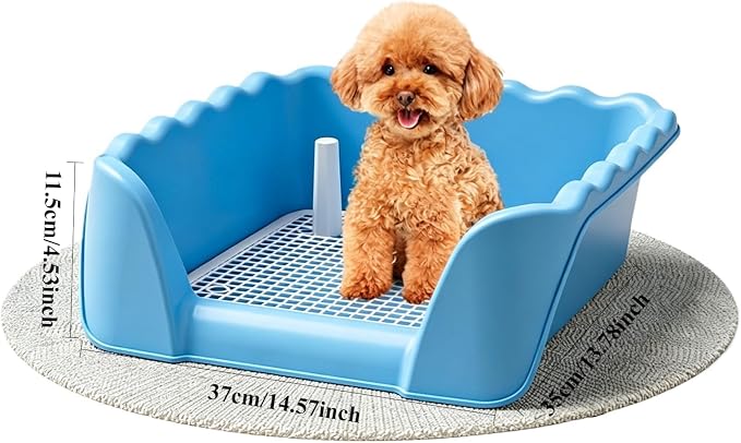 Indoor Outdoor Dog Potty Training Tray, Reusable Puppy Litter Box for Small & Medium Puppies, Pet Potty Pad Holder Toilet for Puppy Training 14.57''LX4.53''HX13.78''W (Blue)