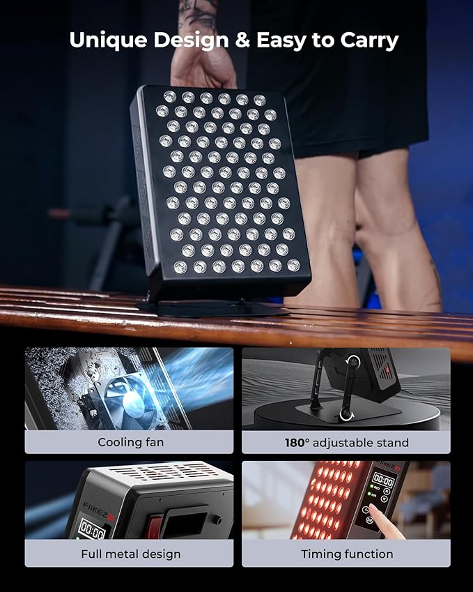 Red Light Therapy Devices, 78 pcs 4-Chip LEDs 630nm-850nm Near Infrared Light Therapy Panel, Adjustable Brightness (20-100%), Time(5-30 min) Red Light Panel for Home Office & Gym