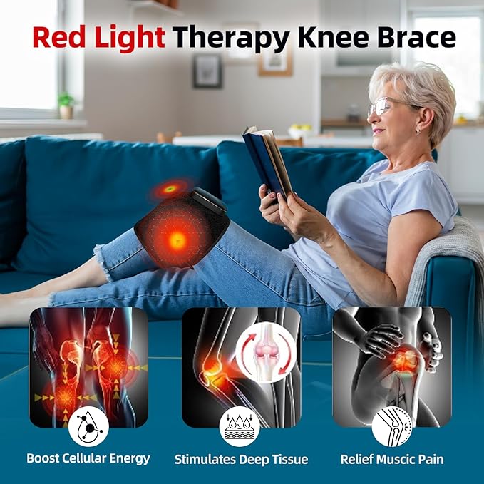 Red Light Therapy for Knee & Elbow, Vibration & Heated Massage for Knee Brace,660nm&850nm Red Light Therapy, Heated Device for Joint, Elbow, Shoulder Pain Relief