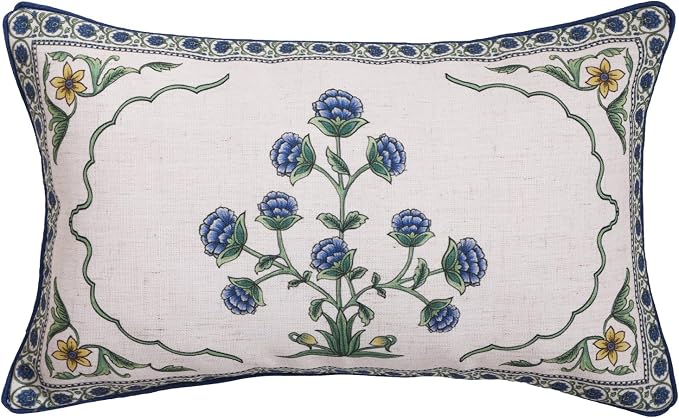 patdrea Designer French Vintage Linen Throw Pillow Cover,12"x20"-Ivar B | Vinage Decorative Pillow Case,Floral Pattern,White Pillow Cover for Couch Living Room Bedroom Sofa Outdoor