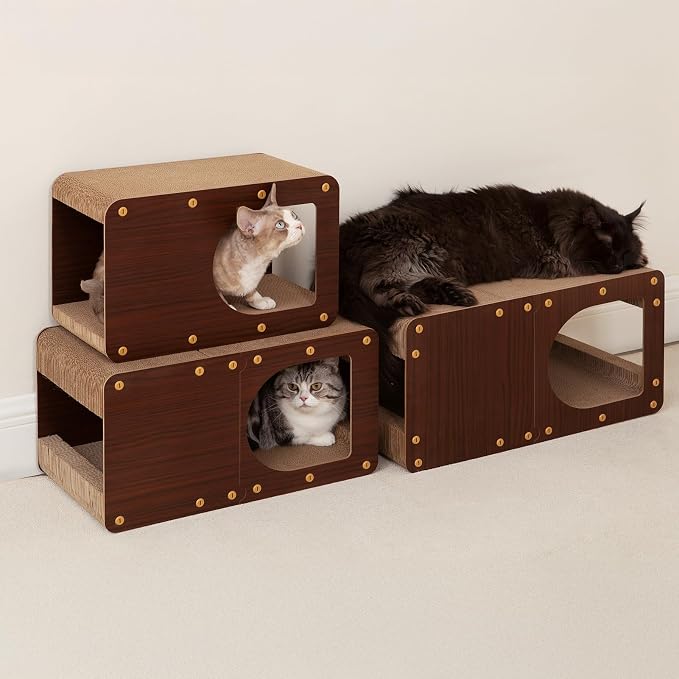 EHEYCIGA Cardboard Cat Scratcher House, 20-Inch Cat Scratch pad, Dark Brown | Cat Scratching Board for Indoor Cats, High-density Corrugated Paper, Multi-function, Anti-scratch, Easy Install, Large