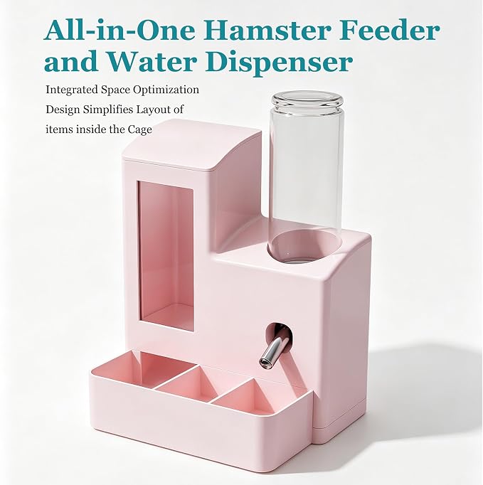 YSHOME&PET 2 in 1 Hamster Water Bottle No Drip Automatic Food Feeder | Small Animal Water Dispenser and Food Bowl with Snack Bowl Cage Accessories for Hamster Gerbils Mouse Hedgehog
