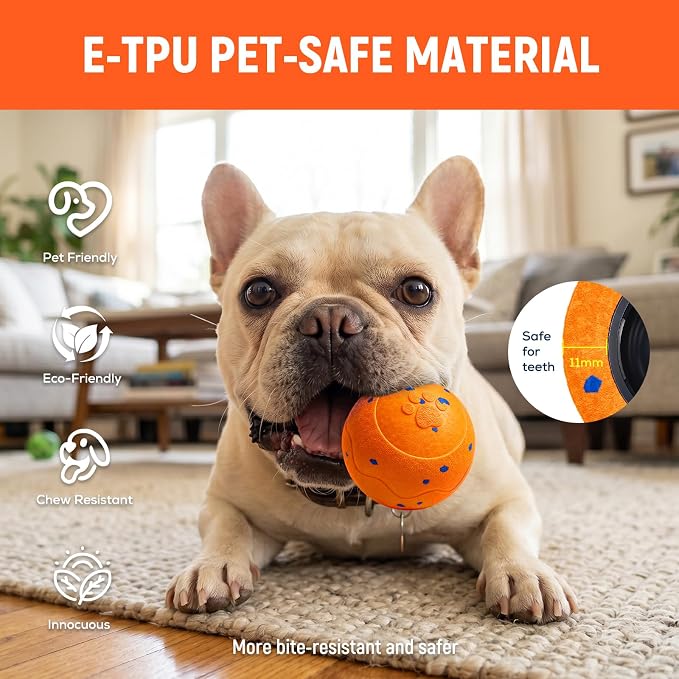 Interactive Dog Ball Toys - Automatic Moving, Bouncing Chew Toys, Wicked Balls with 3 Modes, E-TPU Vibrating Dog Ball for Small/Medium/Large Dogs, Birthday Gifts for Dogs(Orange)