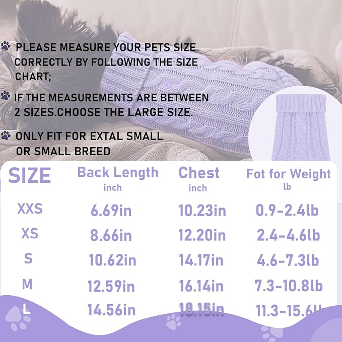2 Pack Dog Sweaters for Small Dogs, Chihuahua Yorkie Sweater, Puppy Clothes Winter Warm Pullover Clothing, Pet Cat Cold Weather Puppy Cold Outfits (Beige+Purple X-Small)