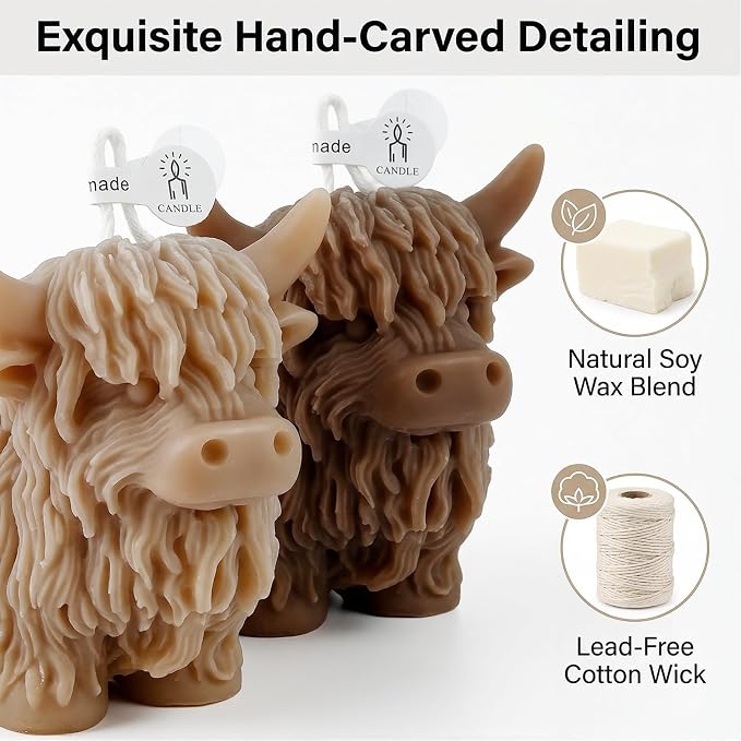 Highland Cattle Candles for Home Scented, Aromatherapy Calf Candle with Crystals for Bedroom Decorations
