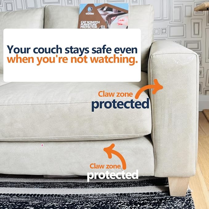 Cat Scratch Furniture Protector, 12-Pack Double-Sided Couch Protector from Cat Claws — Sticky Anti-Scratch Training Tape Sheets for Sofa, Door & Corner, Clear Cat Deterrent