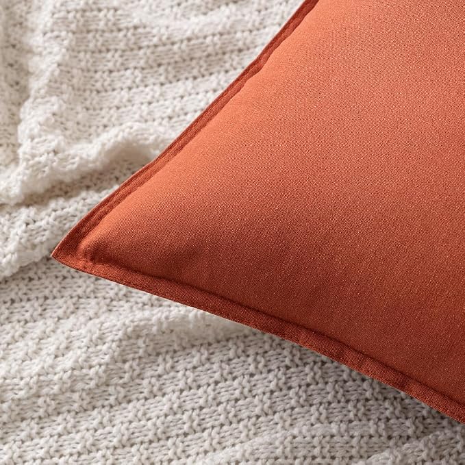 MIULEE Euro Fall Decorative Linen Pillow Covers 24x24 Inch Burnt Orange | Pack of 2, Boho Farmhouse Modern Soft Accent Throw Pillows, Neutral Cushion Covers, Home Decor for Bed Sofa Couch Living Room
