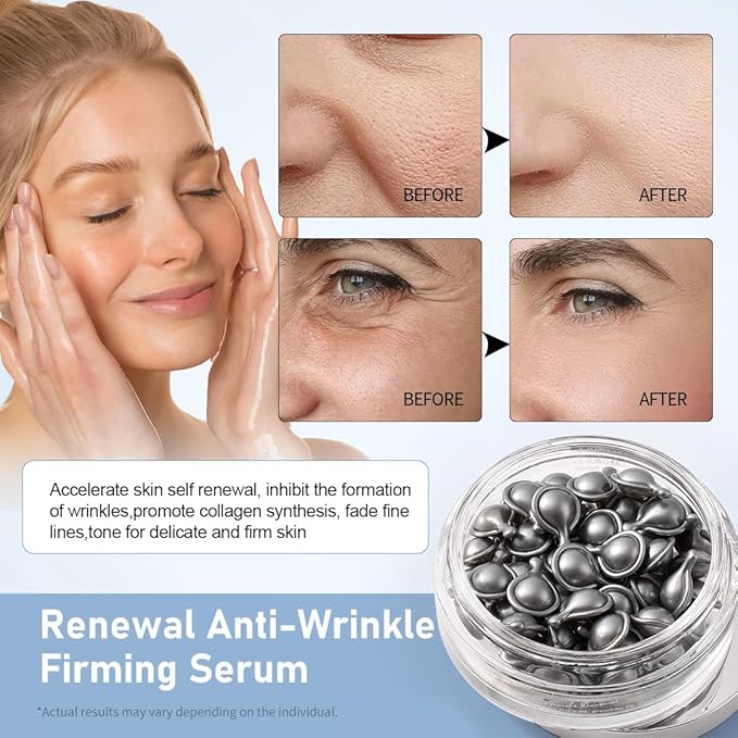 Retinol Renewal Anti-Wrinkle Firming Serum for Face, with Vitamin E and Collagen, Anti-Aging,Firming,Skin Smoothing for Women and Man, Travel Portable, (60 CT)