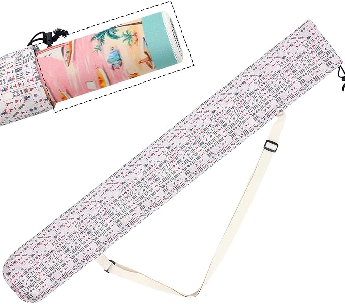 Shinylin 35 Inch Mahjong Mat Carrying Bag with Strap, Printed Drawstring Mahjong Holder Bag Outdoor Travel Canvas Storage for Board Games, Yoga Mats, Tripod
