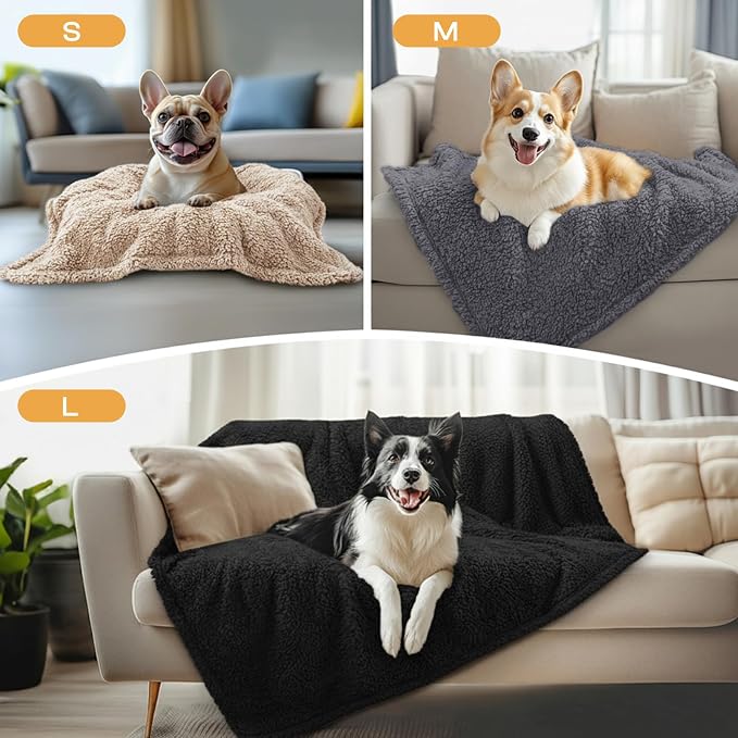 1 Pack 3 Calming Blankets Fluffy Premium Fleece Pet Blanket Soft Sherpa Throw for Dog Puppy Cat Beige/Black/Grey Small (23" x16'') | Fluffy Throw Blanket Washeble for Crate Bed Couch Indoor. Cozy Pet Blanket, Puppy Essentials Dog gift,Beige/Black/Grey,...