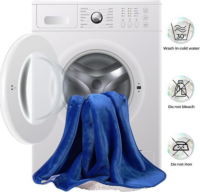 Sunheir Waterproof Blanket for Twin Size Bed - 80"x60" Soft Reversible Sherpa Fleece Flannel Dog Blankets for Large Dogs, Pet Blanket for Bed, Couch, Soft Plush Furniture Protector, Blue
