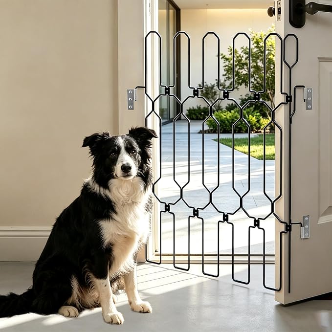 Retractable Metal Dog Gate for Front Door, Bite-Proof Pet Door Barrier, Foldable Space-Saving Wall-Mounted for Small and Medium-Sized Dogs, Easy Install Dog Gate, Indoor/Outdoor (W: 26in H: 31in)