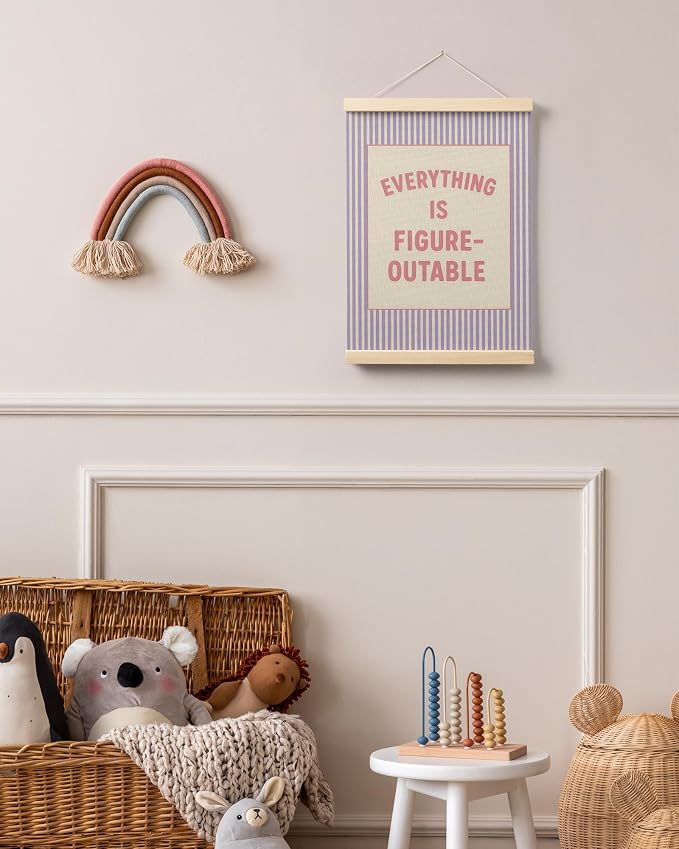 FGFK Everything Is Figureoutable Positive Affirmations Wall Art Poster Hanger Frame, Preppy Pink and Purple Inspirational Canvas Prints Framed Wall Decor for Office Classroom Home Bedroom, 12x16 Inch