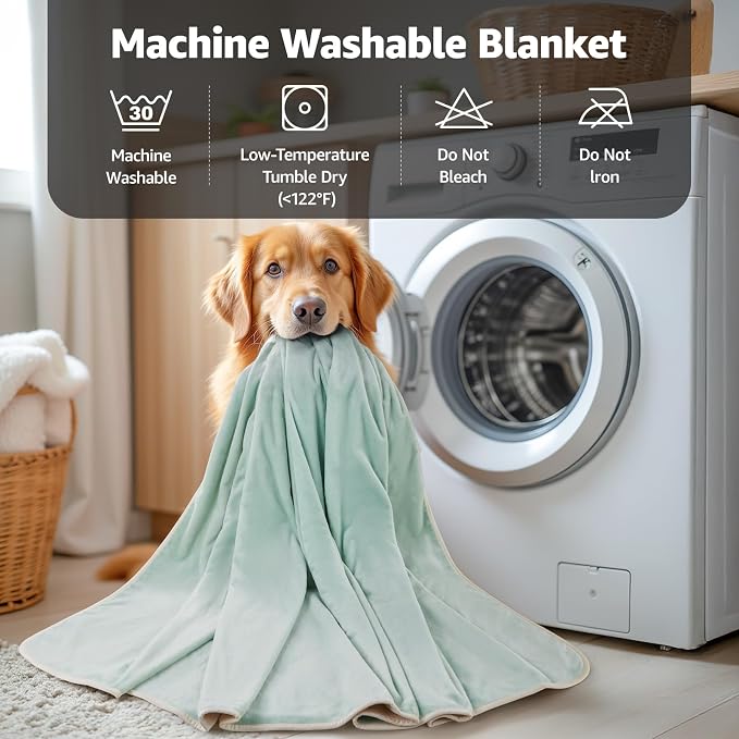 LOOBANI Waterproof Blanket for Bed, Soft Flannel Twin Bed Blanket 60" x 80" | Dog Pet Blankets for Large Dogs, Reversible Spill-Proof Throw for Couch Cover, Movie Time, Camping, Travel, Noise Free, Green
