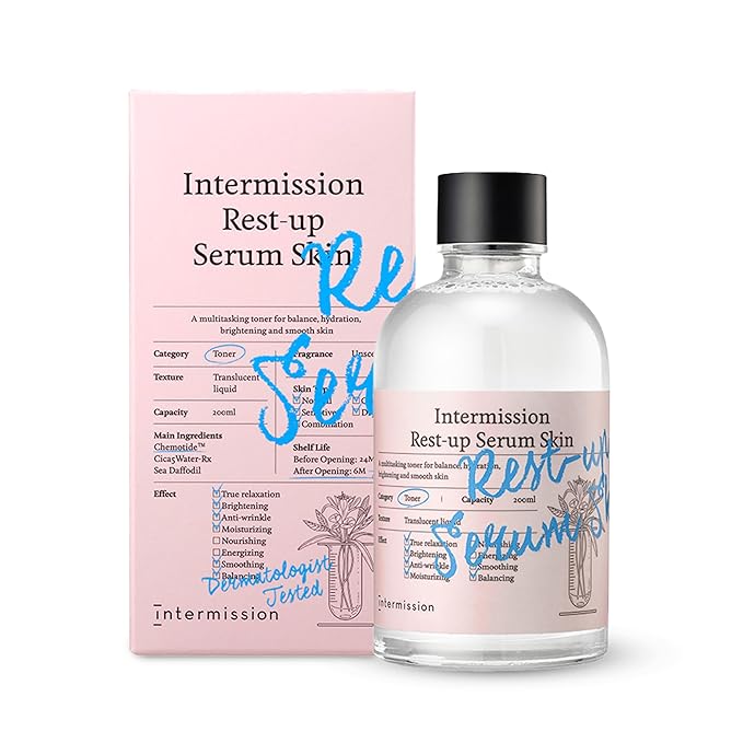 Intermission Rest-Up Serum Skin – Hydrating Toner + Serum All-in-One, CHEMOCICA™ 800,000 ppm, Cica Complex with Centella Asiatica, Hyaluronic Acid & Ceramide, Lightweight Facial Skincare (6.76 Ounce)