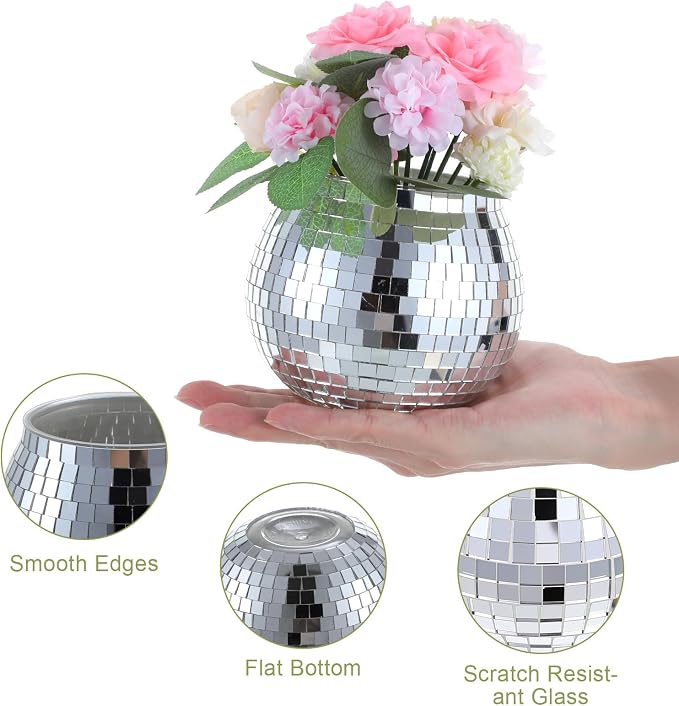 6 PCS Disco Ball Vase, Candle Holder 3.9X3.74 Inch Multifunctional Pencil Cup Disco Flower Vase Centerpieces for Wedding Centerpieces,Birthday,Office,Bedroom Classroom Decor