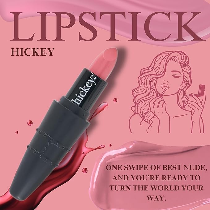 Hickey Lipstick Organic Nude Lipstick Refillable | Long Lasting Lipstick for Women up to 24-Hour, Hydrating & Moisturizing Shade, Lip Color for Women, Gluten-Free & Vegan with Highly Pigmented