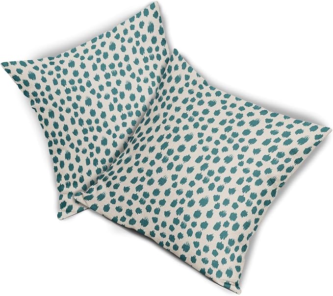 Teal Cream Pillow Covers 20x20 Set of 2 Boho Design Polka Dot Throw Pillows Modern Brush Strokes Print Decorative Outdoor Pillowcase Square Cushion Cover Linen Pillow Case for Home Sofa Couch Bed