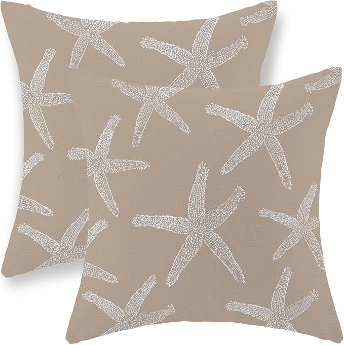 Brown Tan Starfish Pillow Covers 18x18 Inch Set of 2 Coastal Throw Pillows Summer Nautical Ocean Beach Theme Decorative Pillowcase Linen Outdoor Farmhouse Decor Cushion Case for Home Bedroom