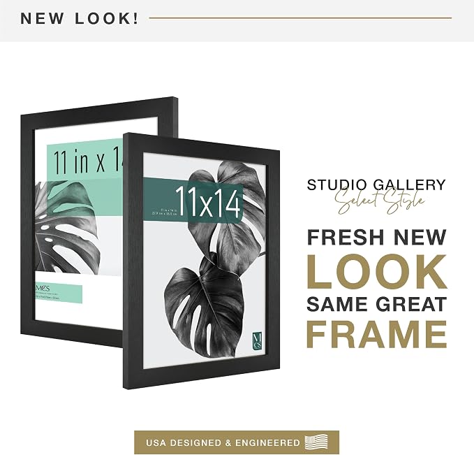 MCS Studio Gallery 11x14 Picture Frame Black Woodgrain Engineered Wood, Rectangle Photo Frame for Photos, Posters & Art Prints (1-Pack)