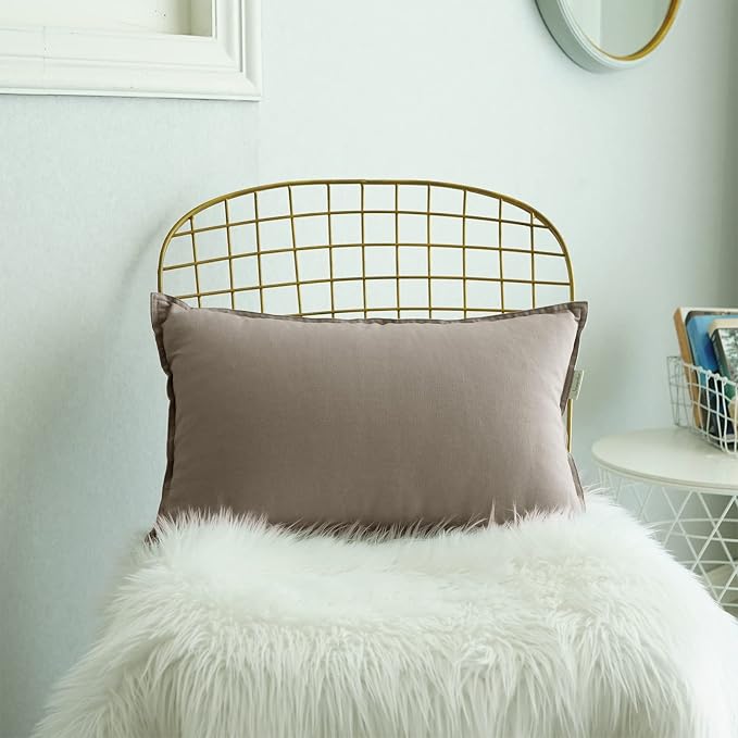 Jeanerlor Cotton Linen Decorative 12"x20" Lumbar Throw Pillow Case Cushion Cover with Twin Needles Stitch on Edge,for Wedding/Party/Gift/Car (30 x 50cm), Gray