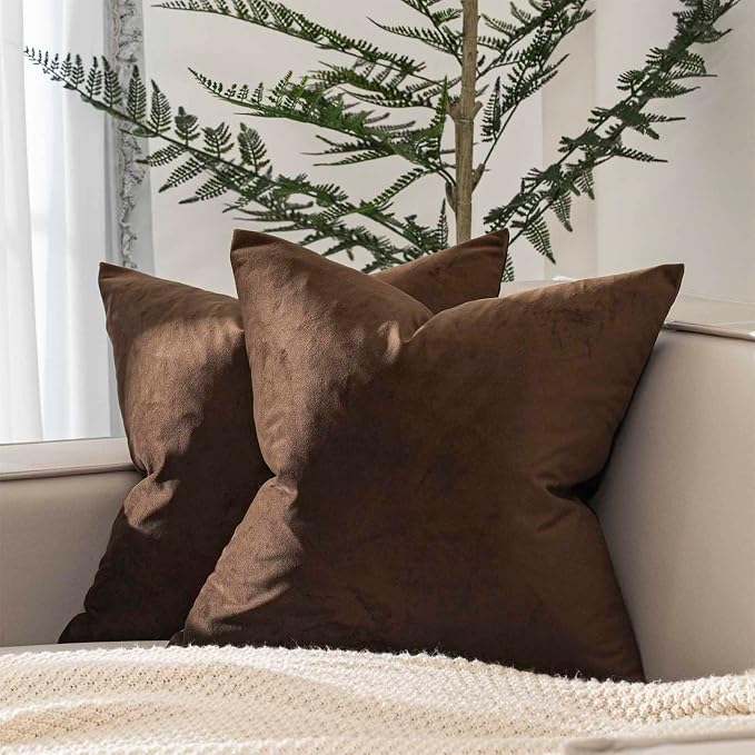 Brown 24x24 Velvet Throw Pillow Covers Set of 2 for Couch Sofa Bed | JUSPURBET Decorative Pillow Covers with Invisible Zipper for Modern Living Room Bedroom Home Decor