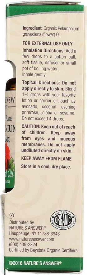 Natures Answer, Essential Oil Geranium Organic, 0.5 Fl Oz