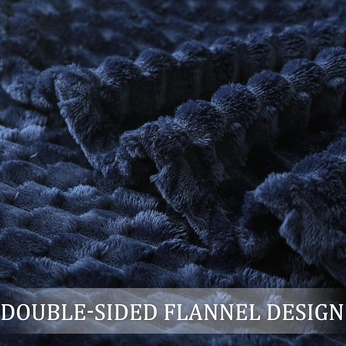 Exclusivo Mezcla 3D Fleece California King Blanket for Bed, Navy Blue | Oversized Soft Fuzzy Plush Lightweight Bed Blankets, Cozy Fluffy Decorative Blankets for All Seasons, 120x120 Inches