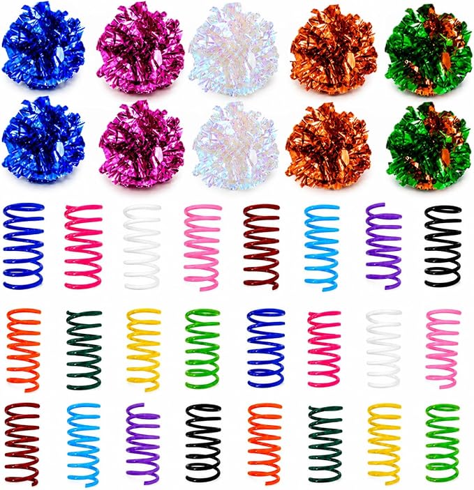 Cat Toys for Indoor Cats, 10 Crinkle Balls & 24 Colorful Springs