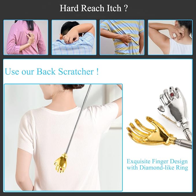 Telescopic Back Scratcher Extendable Handle, Portable Stainless Steel Hand Massage Tool, Extends from 8.66 to 23.23 inches, 2 Pack