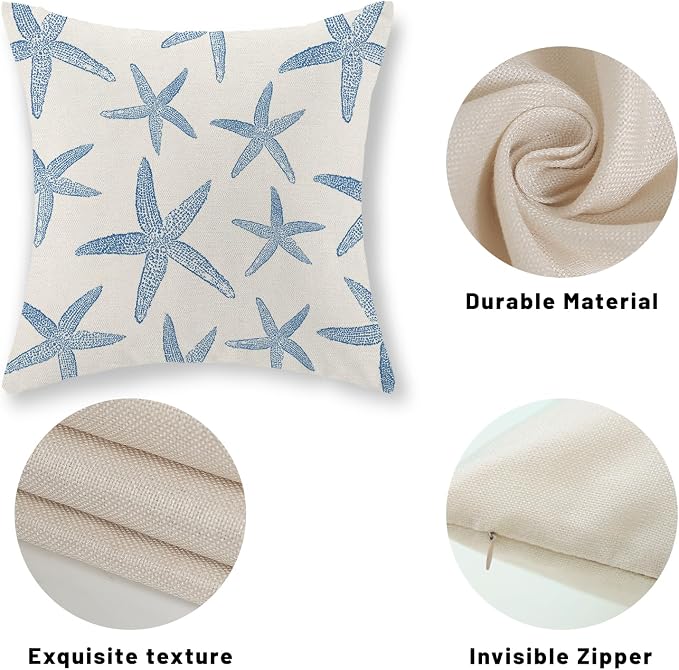 Navy Blue Starfish Pillow Covers 16x16 Set of 2 Coastal Throw Pillows Spring Summer Nautical Ocean Theme Beach Decorative Pillow Cases Farmhouse Outdoor Decor Cushion Case for Home Bedroom