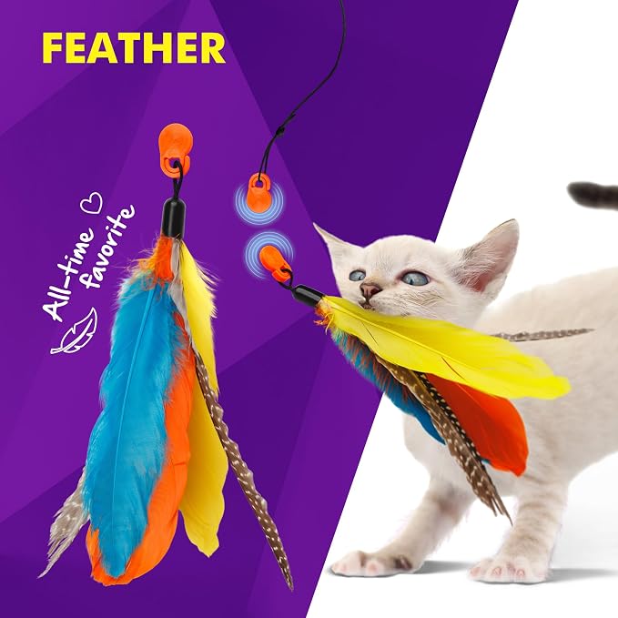 Cat Amazing Snatch Pack - 5 Magnetic Attachments for The Snatch Magnetic Wand Toy - Catnip Mouse, Rattle Snake, Crinkle Fish, Scrunchy Ball and Feather - Cat Teaser Toys - Really Catch!