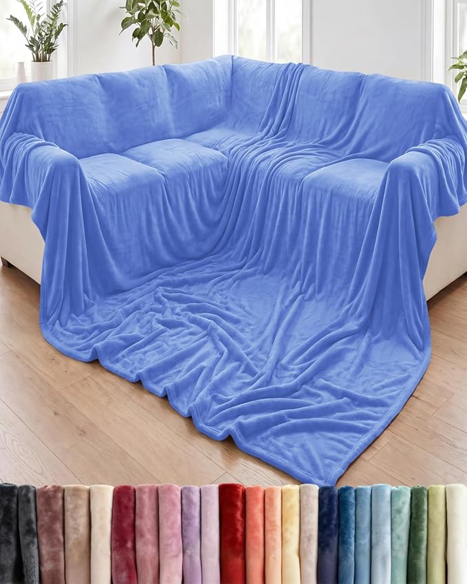 Ultra Soft Fleece Blanket Oversized King Size - Flannel Fleece Luxury Blanket - Lightweight for Couch Bed Chair - Thick, Warm and Breathable - All Season Cozy, Vista Blue