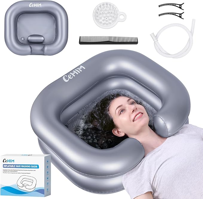 Inflatable Shampoo Basin - Portable Shampoo Bowl, Hair Washing Basin for Bedridden, Disabled,Injured, Hair Wash Tub for Dreadlocks and at Home Sink Washing (Silver)