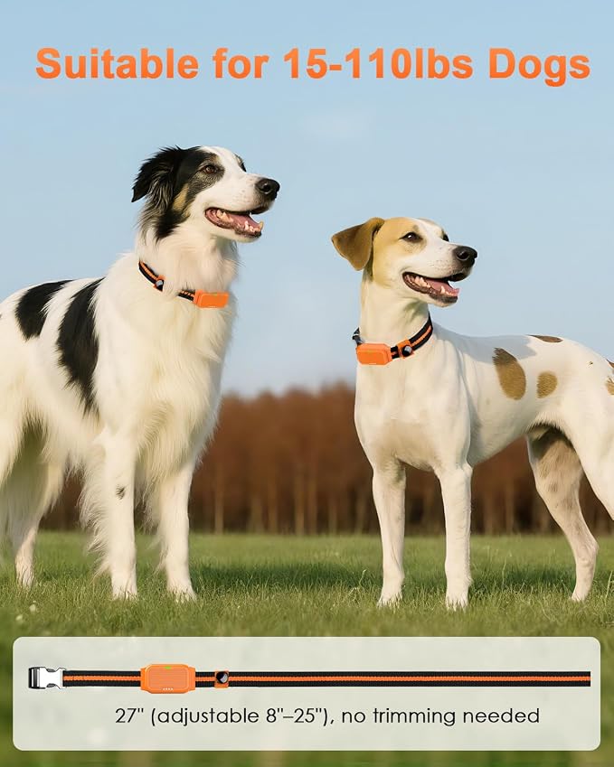 Shock Collar for Dogs, Dog Training Collar with Remote Control | IP67 Waterproof Receiver, Beep, Vibration, Safe Static Modes, Rechargeable，Adjustable Fit for 15–110 lb Dogs