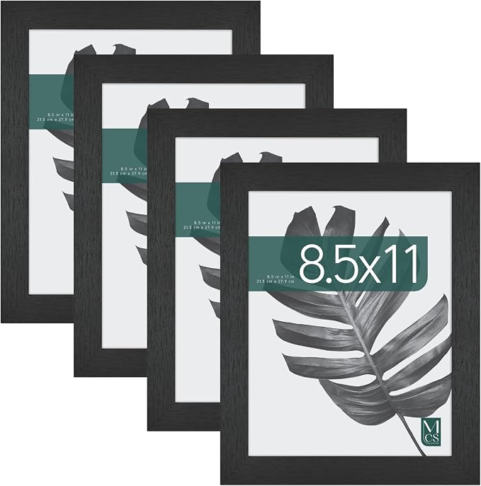 MCS Studio Gallery 8.5x11 Picture Frame Black Woodgrain Engineered Wood, Rectangle Photo Frame for Photos, Posters & Art Prints & Easel for Tapletop Display (4-Pack)