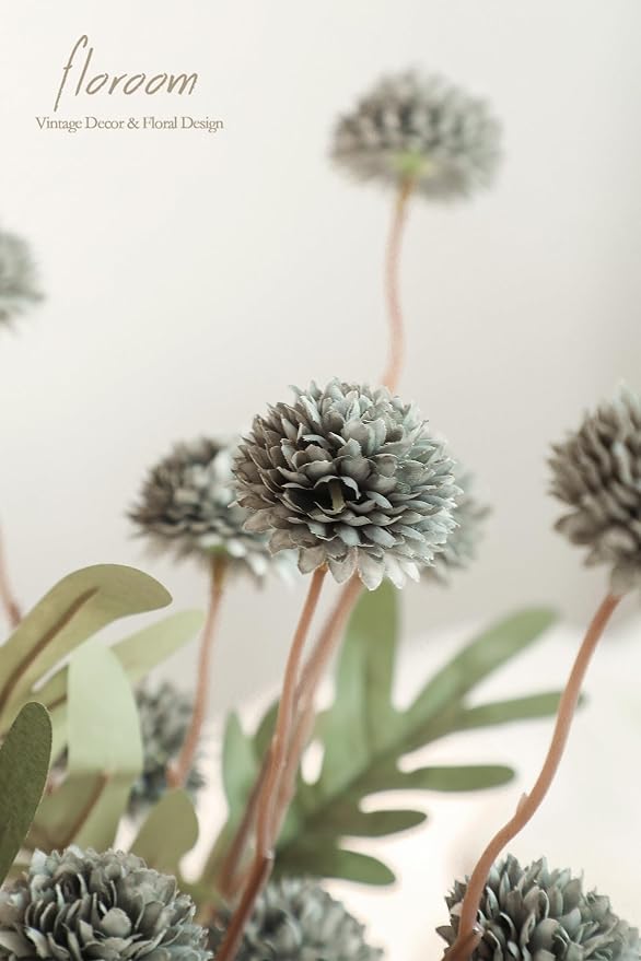 5pcs Dusty Sage Green Faux Silk Mums Artificial Flowers, Bulk Fake Small Mini Chrysanthemums with Stems for DIY Wedding Centerpieces Floral Arrangements Vase Fillers Home Decorations