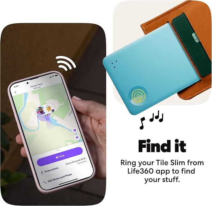 Life360 Tile Slim - Wallet Finder, Bluetooth Tracker and Item Locator for Luggage Tags, Passports and More. Both iOS and Android Compatible. Phone Finder. 1-Pack (Aqua Lemon)
