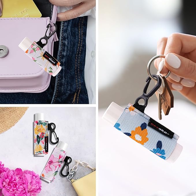 HEYSKAY 8PCS Lip Balm Keychain Holder Compatible with Chapstick, Stocking Stuffers Gifts Keychain Lip Gloss Holder Key Chain Lipstick Holder Sleeve