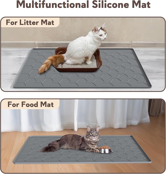 Garoopion Silicone Cat Litter Mat Large 40" X 28", Easy to Clean, Dark Gray | Large Size Waterproof Silicone Mat with Raised Edges, Catch Litter, Protect Floor from Urine, Multi-Use for Dog/Sink/Kitchen