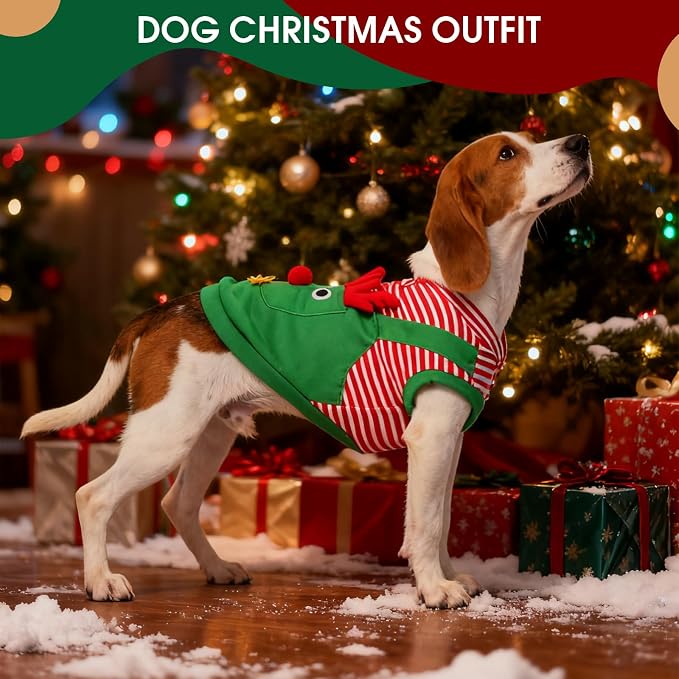 Dog Christmas Costume Outfit, Cute Reindeer Costume for Small Medium Dogs Cats, Funny Puppy Cosplay Clothes, Festive Pet Christmas Sweater for Winter Parties & Photo Shoots