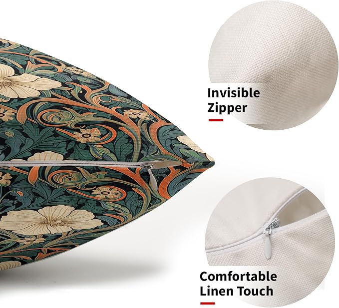 Vintage Floral Lumbar Pillow Covers 12X20 Inch Orange Whtie Green Toile Flowers Pillow Cases Chinoiserie Aesthetic Tapestry Linen Cushion Case Farmhouse Home Decor For Sofa Couch Porch Outdoor Pack 2